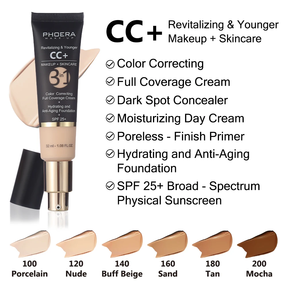 PHOERA Liquid Foundation Correcting Color Cream Foundation Anti-Aging Serum CC Foundation