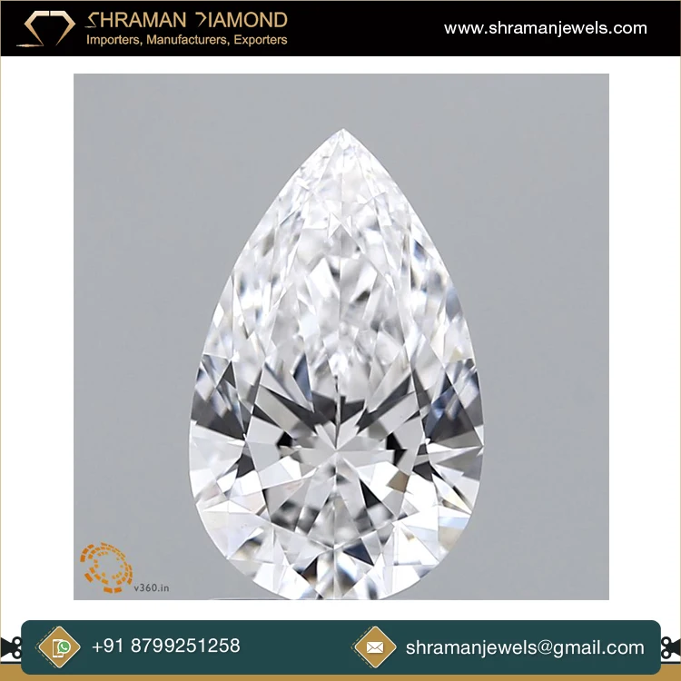 Indian Exporter of 2 CTS G Color VS2 IGI Certified Pear Cut Lab Grown Loose Diamonds for Pendant Necklace Jewelry