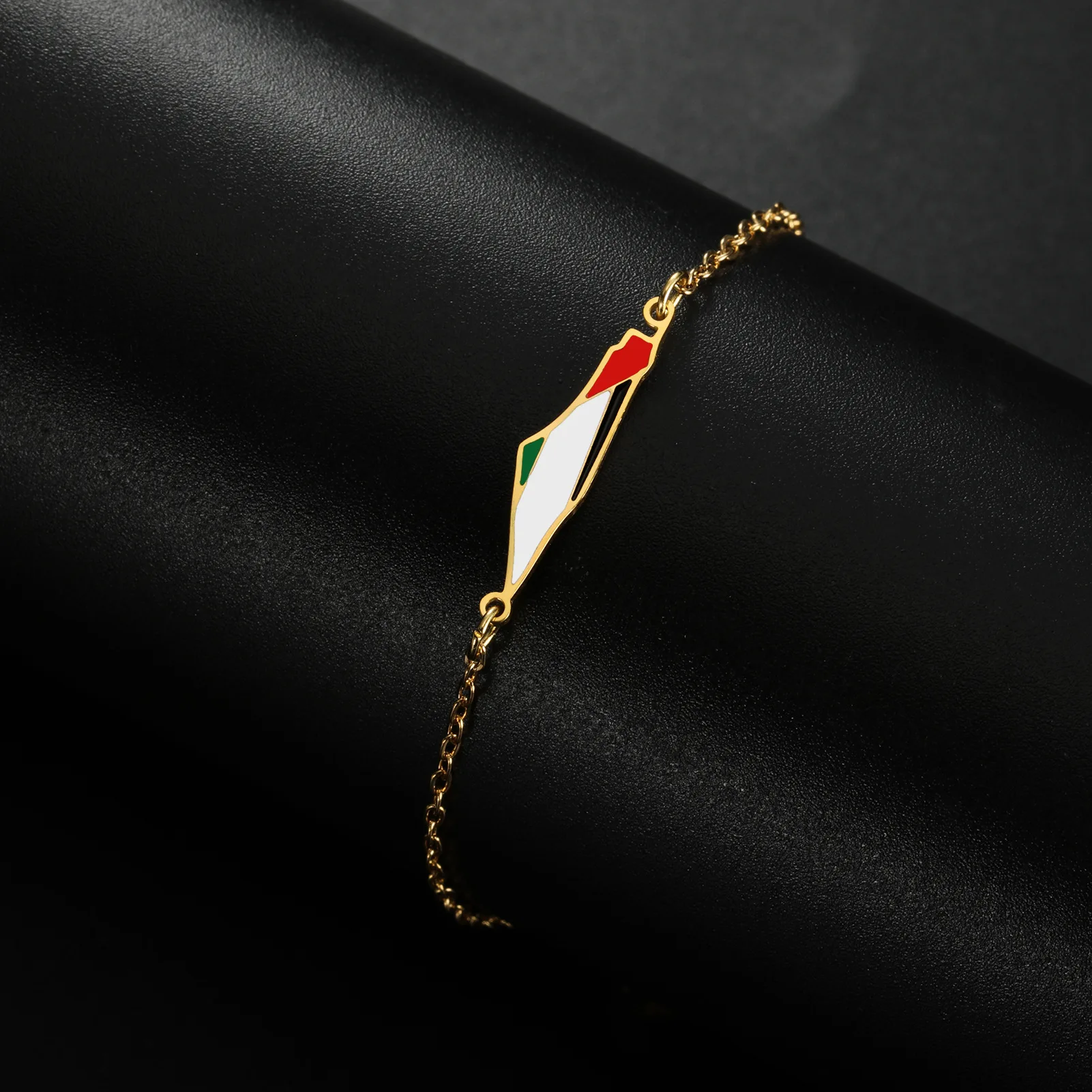 Factory Stainless Steel Palestine Map Charm Bracelet 18K Gold Plated Palestine Flag Map Pendant Chain Bracelet