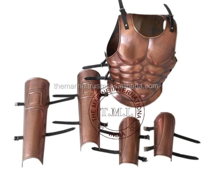 Copper Antique Roman Muscle Armor with Hand & Leg Guard Set ~ Adult Size & Wearable Collectible Roman Armour Set