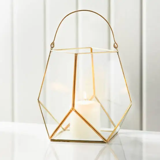 Wholesale Price Fancy Hanging Glass Lanterns Metal Polish Gold Antique Indian Traditional Design Handmade Metal Candle Lanterns