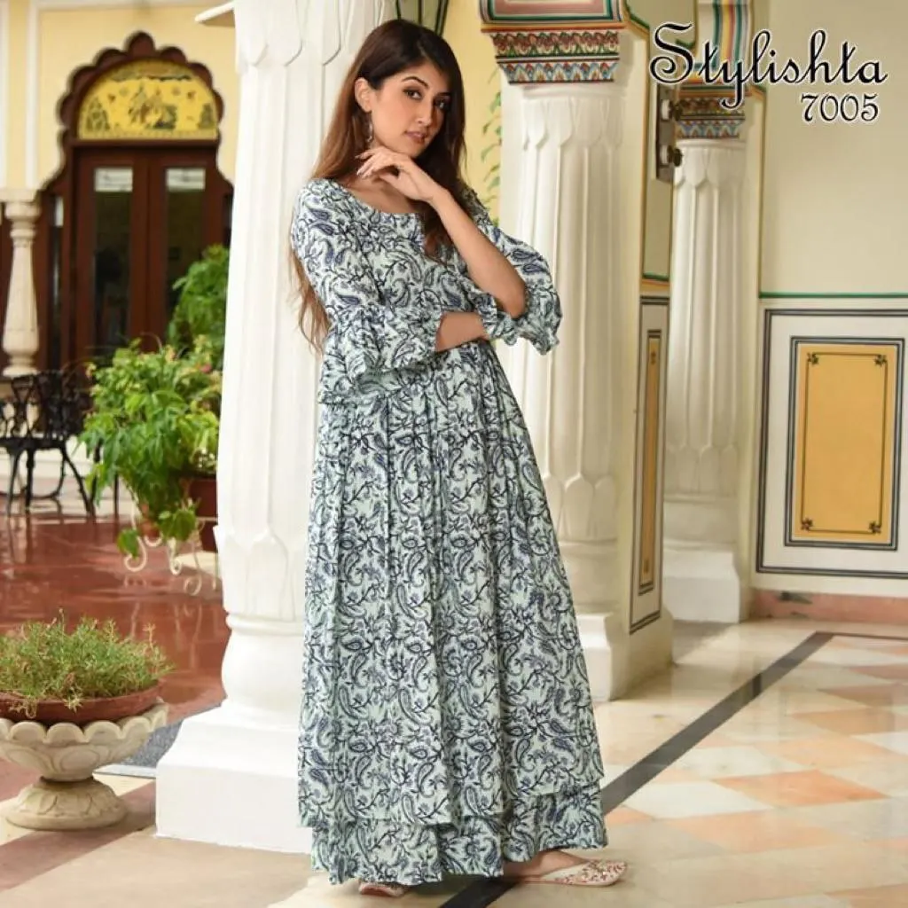 indian gown with maslin fabric digital printed work long gown anarkali gown