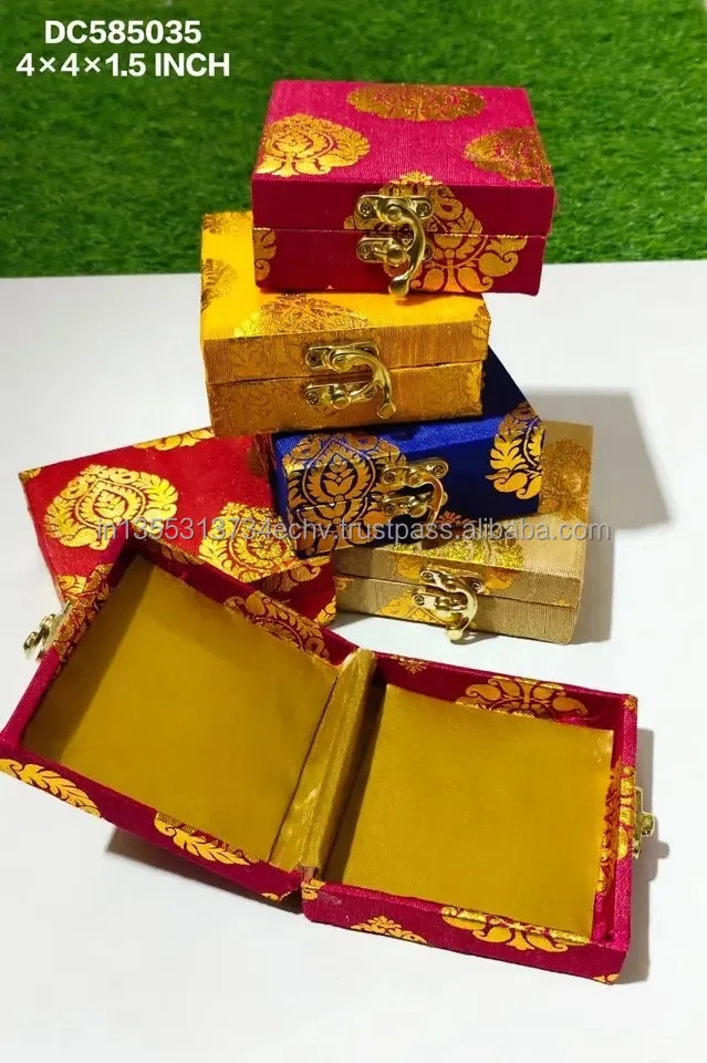 Indian Rajasthani Handmade Decorative Brocade Box with Tealight Candle Holder For Wedding Favour