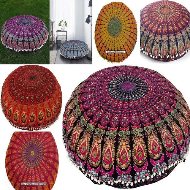 Ottoman Pouf Bohemian Multi-Color Cotton Fabric Mandala Floor Cushion Cover Pouffe Wonderful