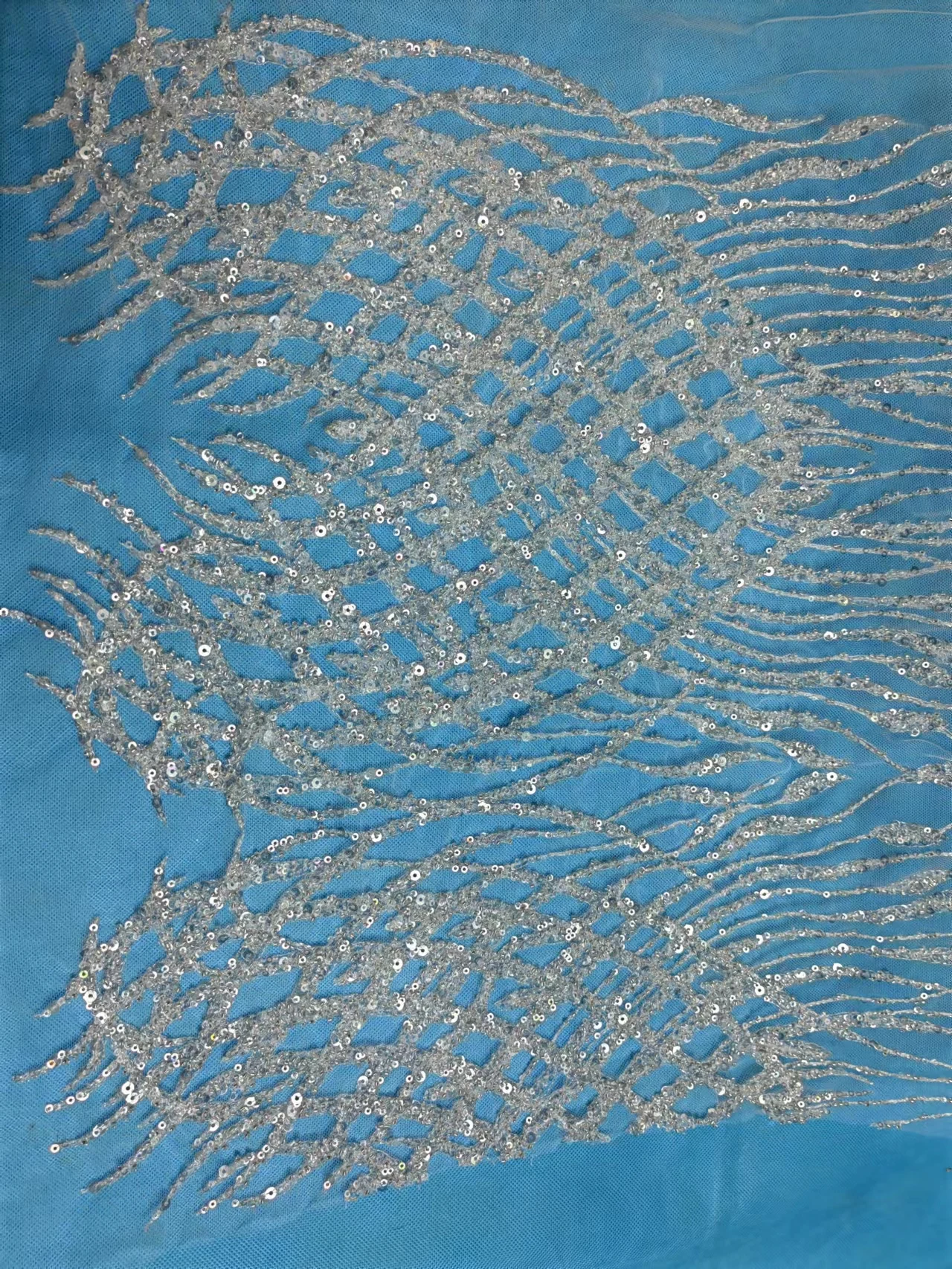 Modern flat embroidered hand made beaded bridal luxury sequins lace fabric for bridal dress