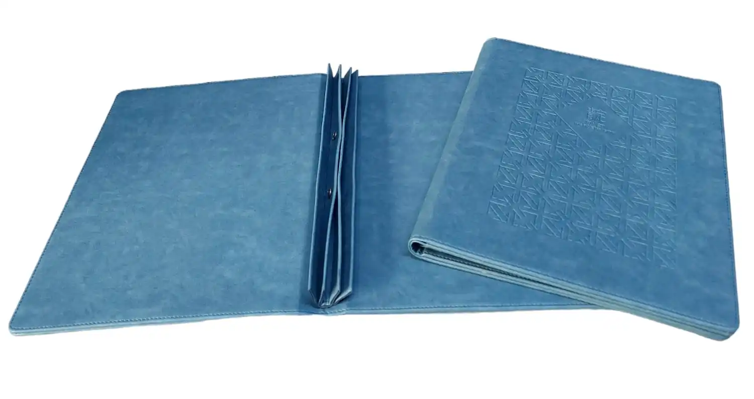 Custom Leather A5/a4/a3 Double Fold Menu Covers Holders Restaurant With Clear Pvc Sheets For Paper Protection