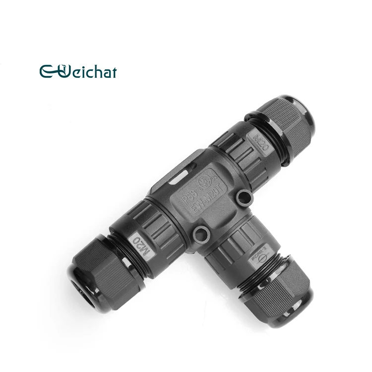 E-weichat 2/3/4 PIN T Shape Wire Connector IP68 Waterproof External Electrical Power Cable Connector, M20T Easy Installation