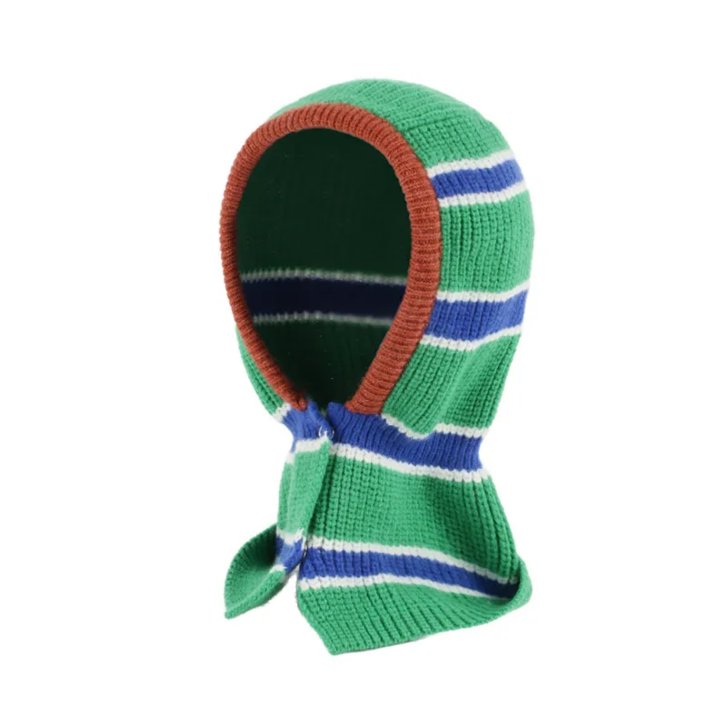 Fashion Colorful  Striped Warm 1 Hole Balaclava Winter Pink Knitted Wool Balaclava For Women