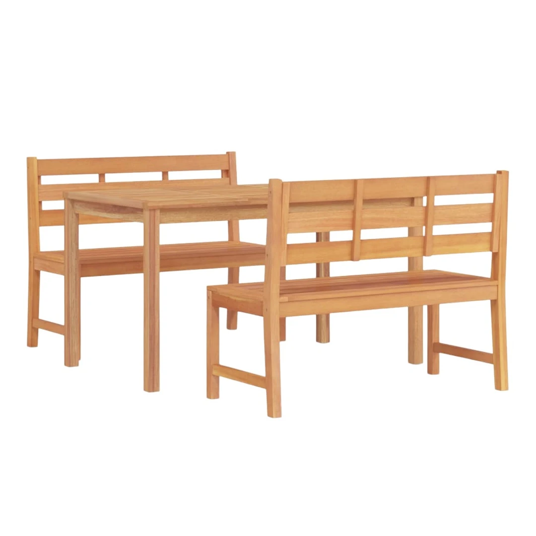 Teak Outdoor Garden Patio Bench Set With Two Bench And One High Table Natural Wood Finish