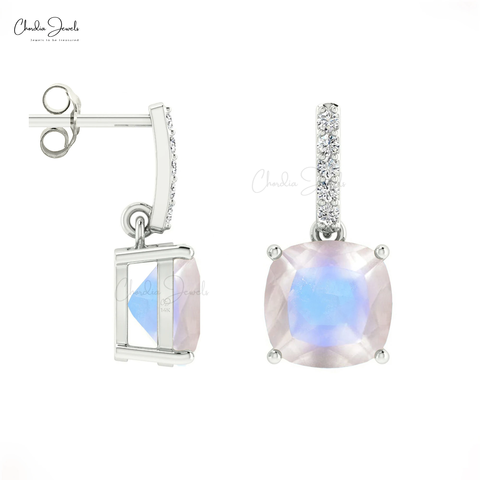 High Selling Product 2024 Genuine 1.42 TCW Rainbow Moonstone Dangling Earrings Solid 14k Gold Diamond Jewelry At Offer Price