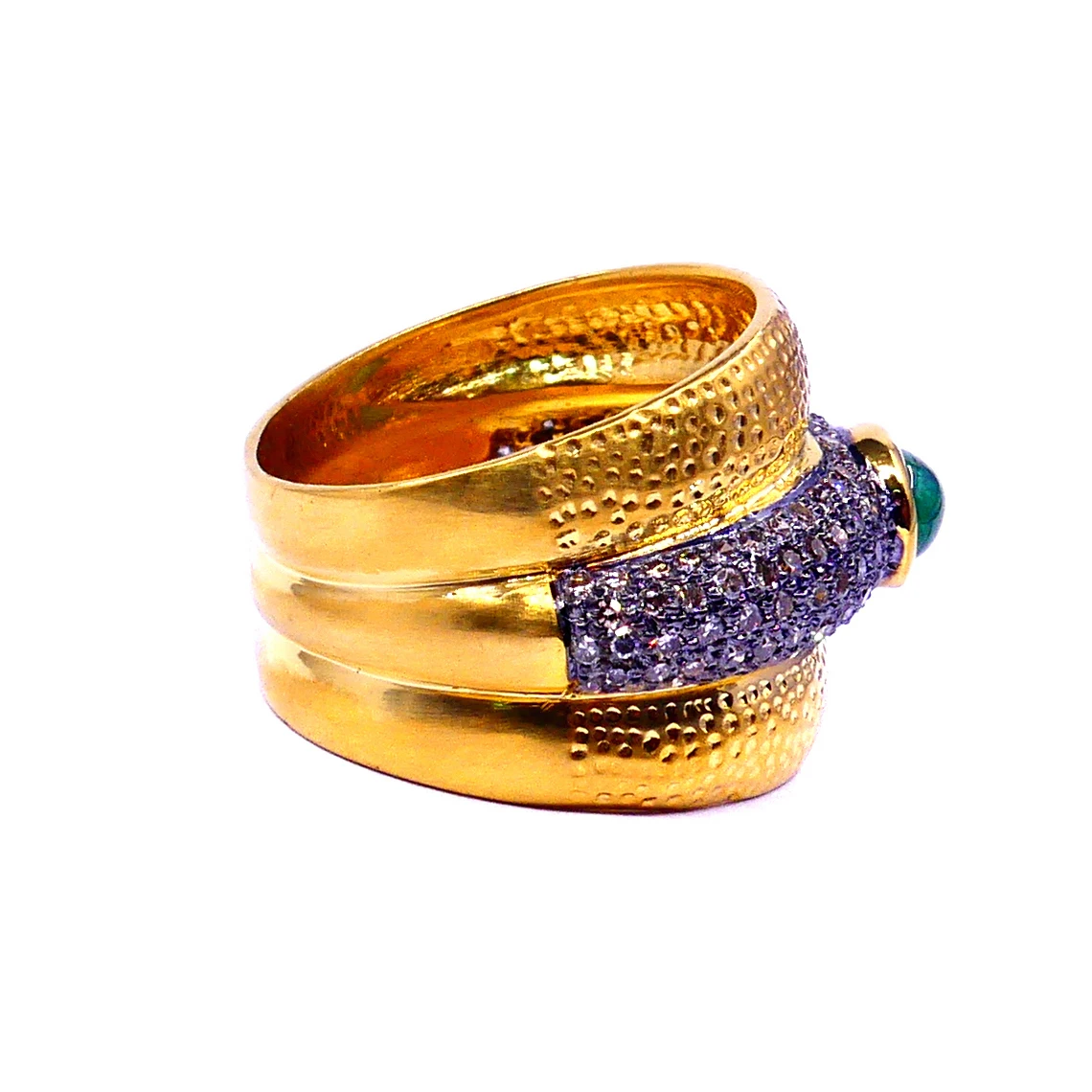 Customized 14K Yellow Gold Emerald Diamond Handmade Engagement Unique Trendy Elegant Jewelry Band Rings