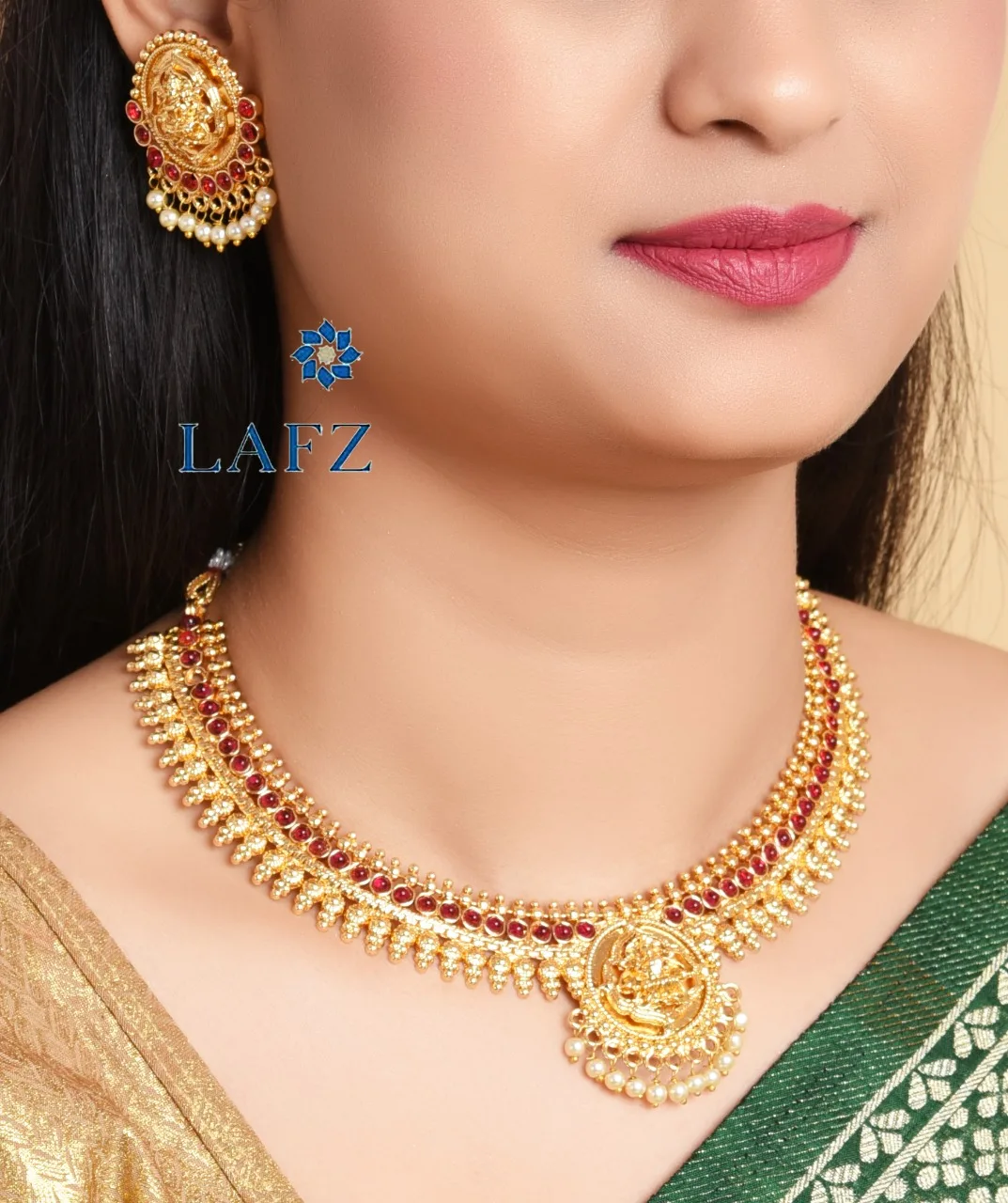 TRADITIONAL INDIAN KUNDAN TEMPLE JEWELLERY traditional antique bridal wedding jewellery HEAVY GOLD PLATED JEWELLERY SET