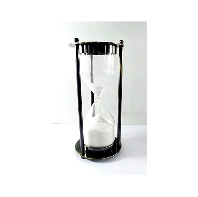 Best Quality Antique Style Brass Timer Hourglass with White Sand for Tablet Decoration Available at Export