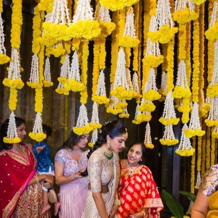 Yellow Marigold Mogra Garland Pooja Backdrop Hanging Indian Wedding Sangeet Function Haldi Decor Artificial Flower Hanging Decor