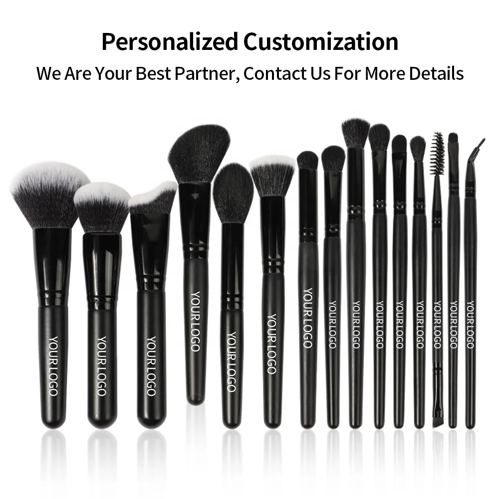 15 Pieces Black Matte Custom Logo Make Up Foundation Soft Vegan Private Label High Quality Make Up Brush Set