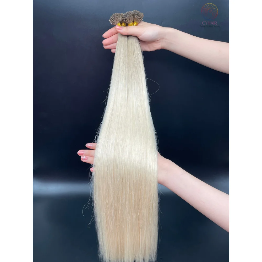 Super Double Drawn Rooted Platinum Color Natural Straight Human Hair Vietnamese Flat Tip Keratin Hair Extensions Wholesale Price