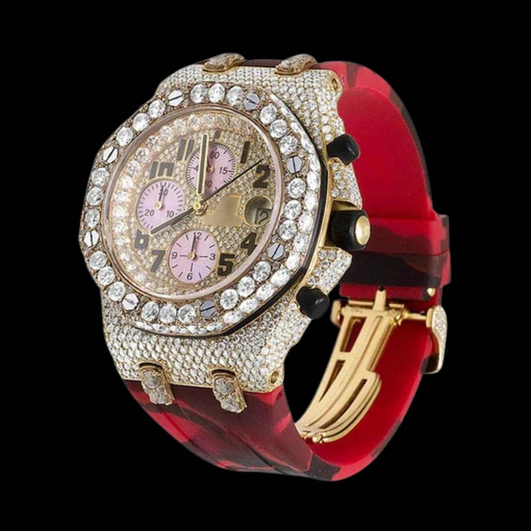 Full Iced Out VVS moissanite bling bling Diamond Red Army Silicon Band luxury Customized Men Watch