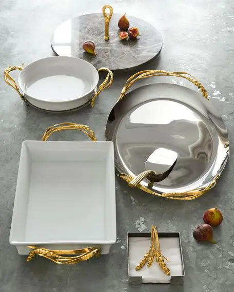 Modern Antique Polished Stainless Steel Two-Bowl Set with Brass Orchid Stem for Kitchenware or Dinnerware Tableware Use