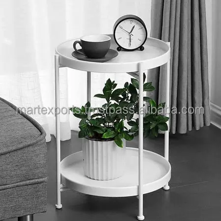 Best seller iron metal round 2 tier sofa side table in black for your living room furniture in wholesale price