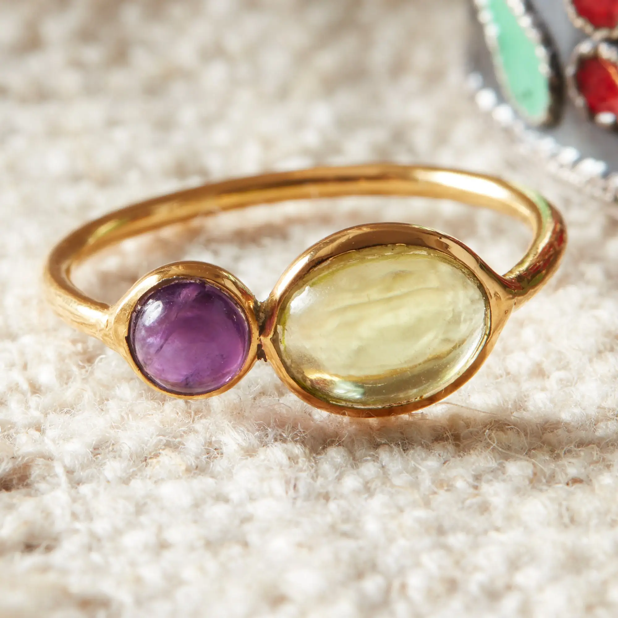 Pink Tourmaline And Blue Topaz Double Stone Friendship Stacking Ring 925 Sterling Silver October December Birthstone Ring