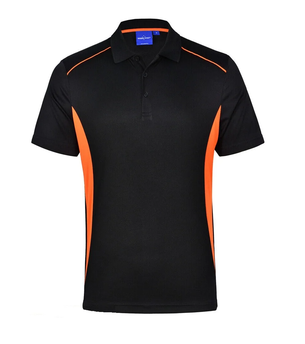 Custom Men Active Polo Shirt Contrast Panel Side Mesh Cool Dry Sports Gym Training Polo Shirts