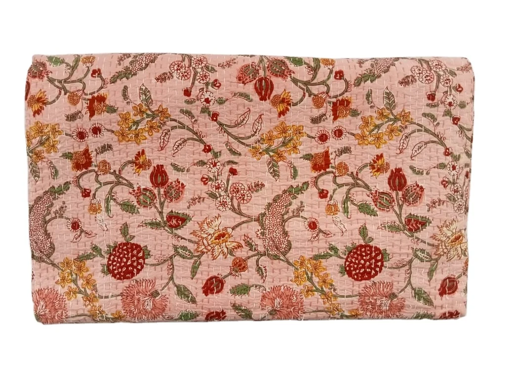 Reversible Bedding Bedspread Decorative Blanket Patchwork Kantha Quilt Manufacturer Indian Throw Handmade Kantha King Size Soft