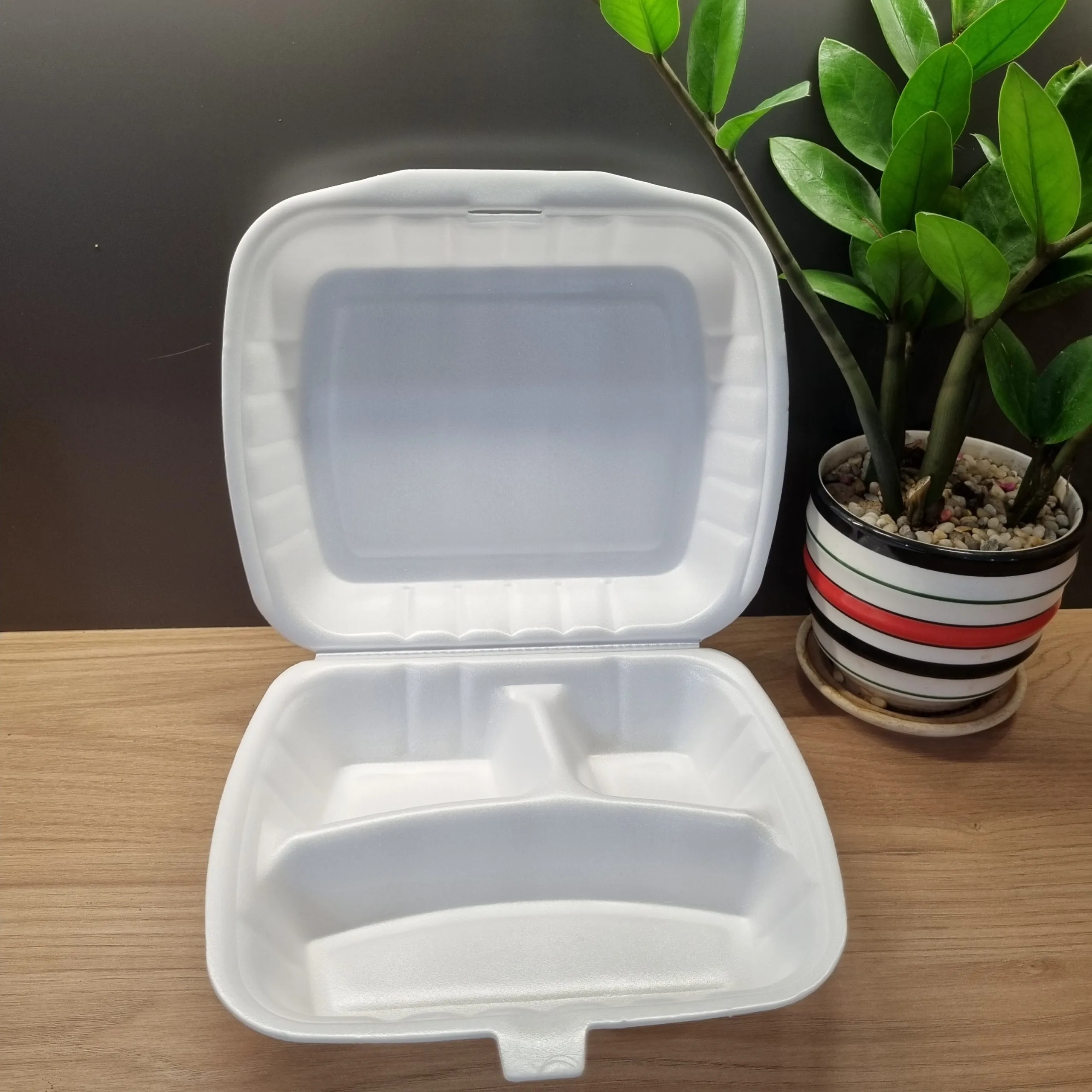 Vietnam factory High quality PS Three compartments foam trays with hinged lid lunch box/ fast food/ hamburger take away