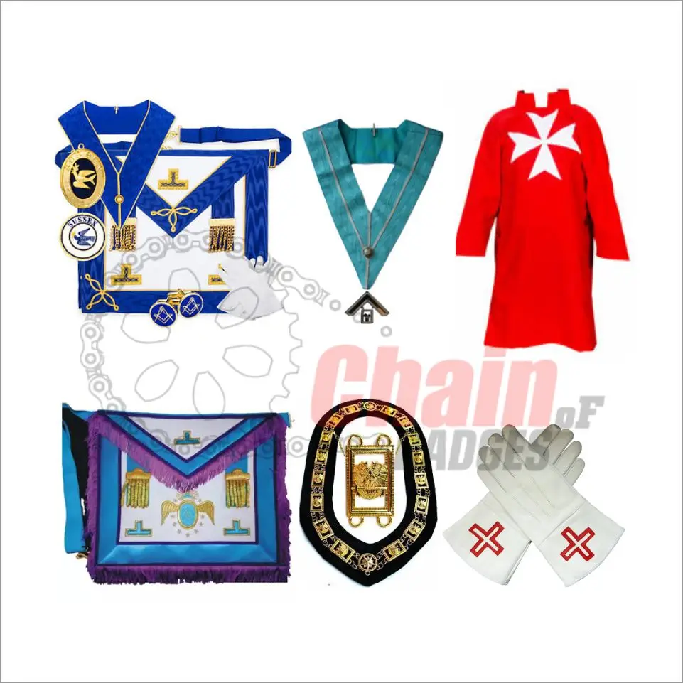 Masonic Regalia Custom OEM Embroidery Crafts Moire Ribbon Hand-Made & Machine Embroidered Apron Cross-Stitching & Needlework