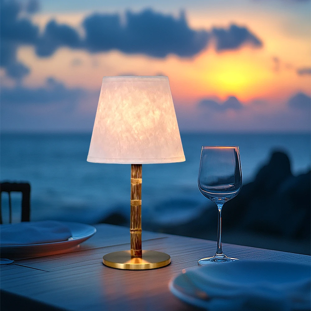 European Style Bamboo Cordless Led Table Lamps 2800mah Battery Remote Control Rattan Restaurant Table Light