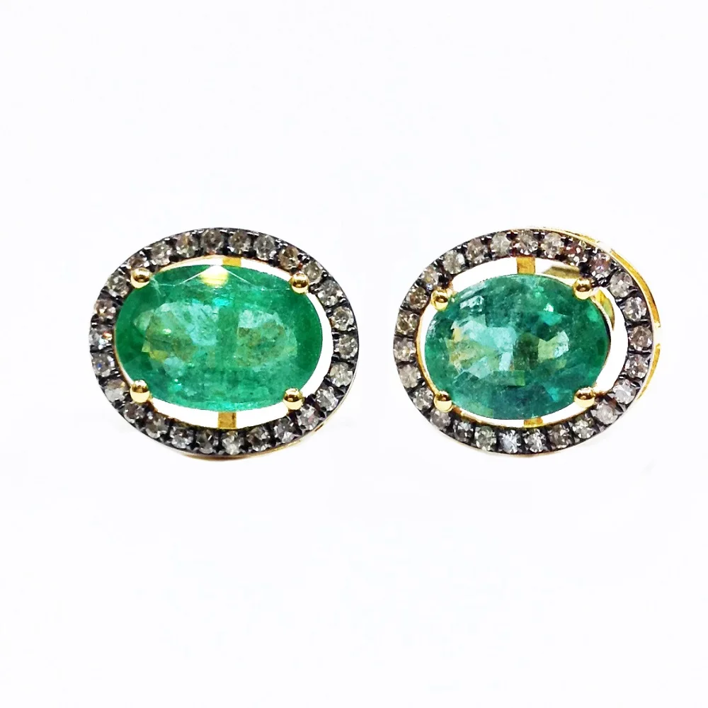 Traditional 14K Gold Emerald Gemstone Classic Engagement Wedding Women Wear Polki Diamond Earring Set