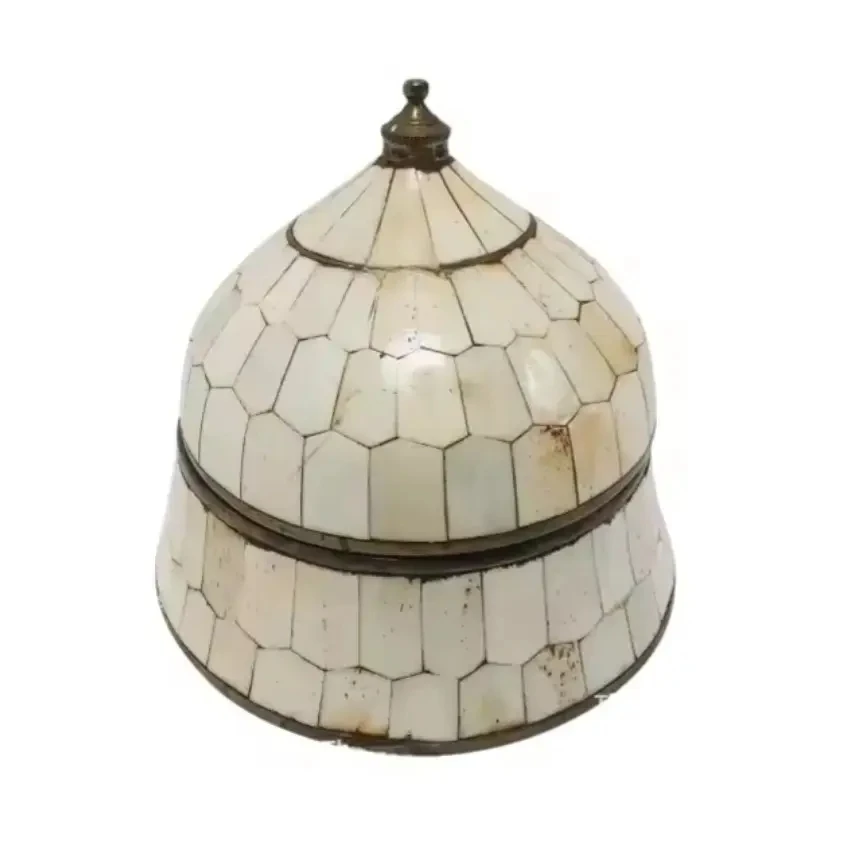 Handcrafted Hotelware Food Serving Dish with Mother of Pearl Accents and Brass Ideal Casserole Dish for Upscale Dinnerware