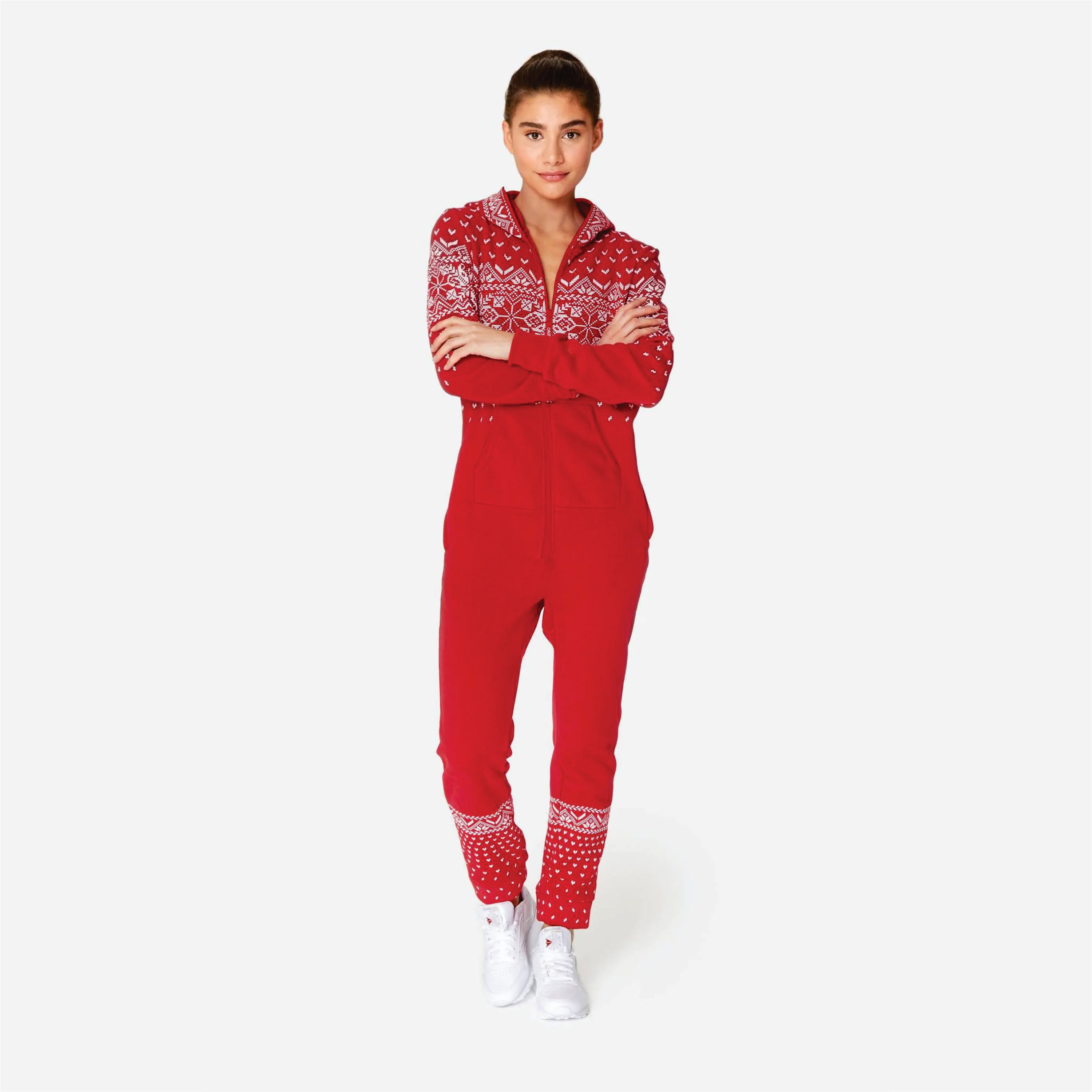 Print Detail and Embroidered Logo 50% Polyester 50% Cotton Side Pockets with Zipper Closure Unisex Red Alpine JumpsuitBreathable