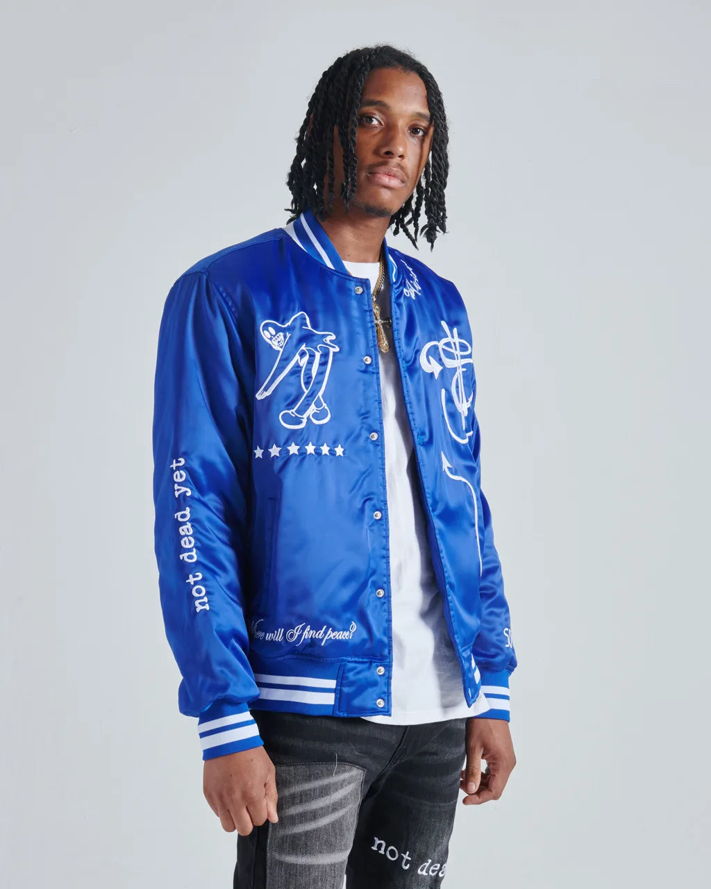 Мужская атласная куртка-бомбер с белой отделкой на плечах, 100%