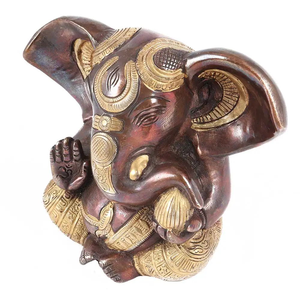 Handmade Indian Brass Brown Gold Bronze Lord Ganesha Sculptures Figurine Statue Home Decor Gift Items Height :12 cm  SNS-1428
