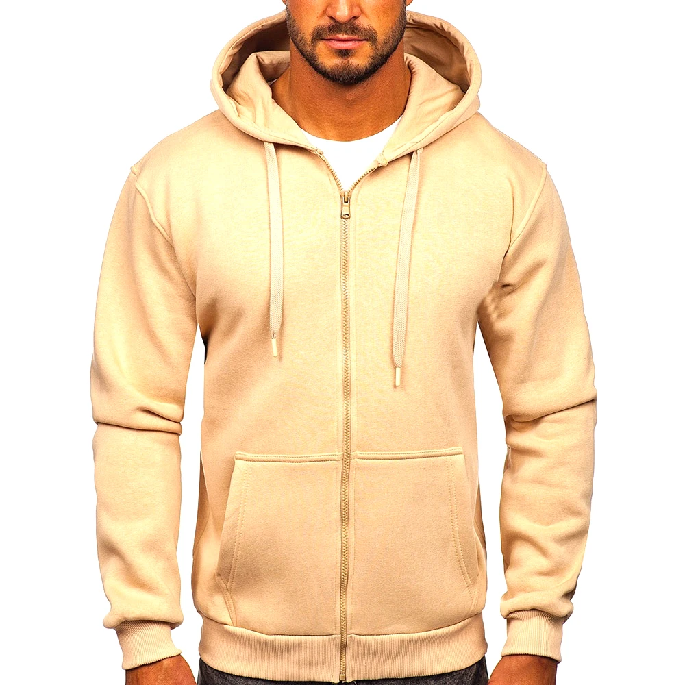 Custom Men Full Zip Up Hoodie Sweatshirt High Quality Blank Plain Long Sleeve Heavy Weight Wholesale Cotton Hoodie
