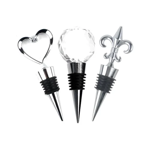 59 - STAINLESS STEEL ASSORTED DESIGN WINE STOPPER , SILICONE REUSABLE WINE AND BEVERAGE BOTTLE STOPPER