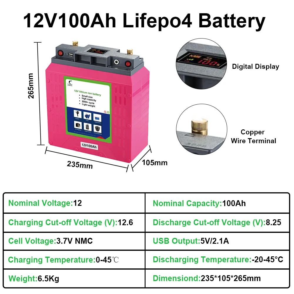 Long Life Lithium Iron Phosphate Solar RV Marine 12v 30ah 40ah 80ah 100ah Rechargeable Lifepo4 Li-ion Energy Storage Battery