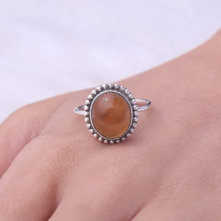 Высококачественный однотонный 925 из стерлингового серебра натуральный Балтийский Янтарный Драгоценный камень овальный кабошон кольцо для женщин