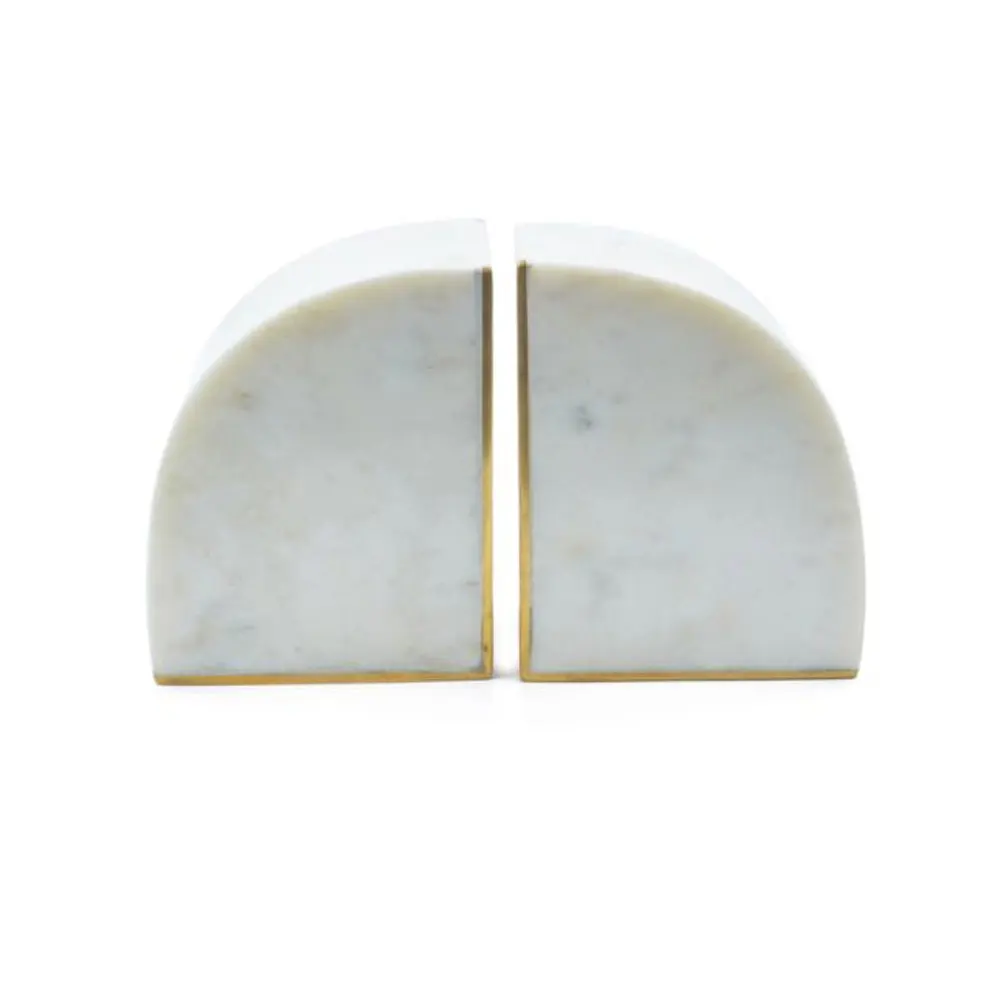 2024 Hot Selling Premium Quality White Marble Book Ends with Unique Brass Inlay Cute Modern Design for Enhanced Book Storage