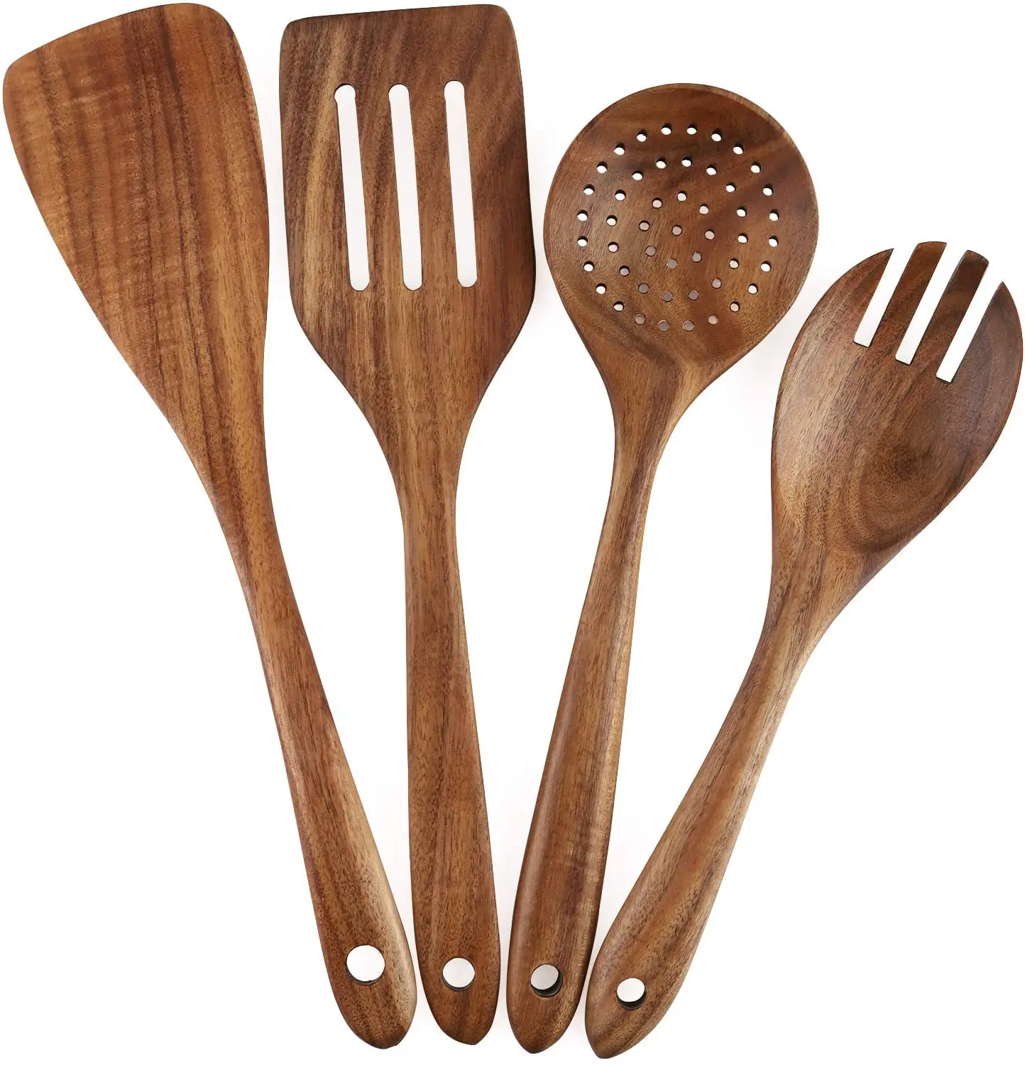 Wooden Spoons for Cooking 5 Piece Non Stick Wooden Spoon Set Wooden Spoons, Spatula Set, Slotted Spoon & Pasta Spoon - Handmade