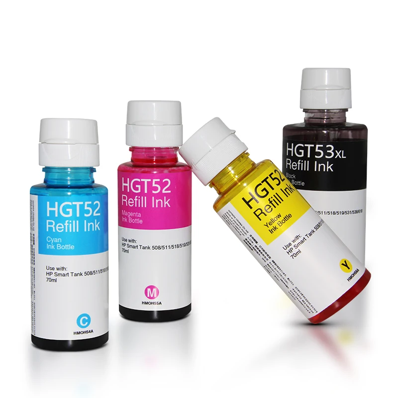 Hot Sale Refill Ink 135ml K 70ml CMY Hp HGT52/GT53XL Dye Ink for Smart Tank 508/511/518/519/531/538/618