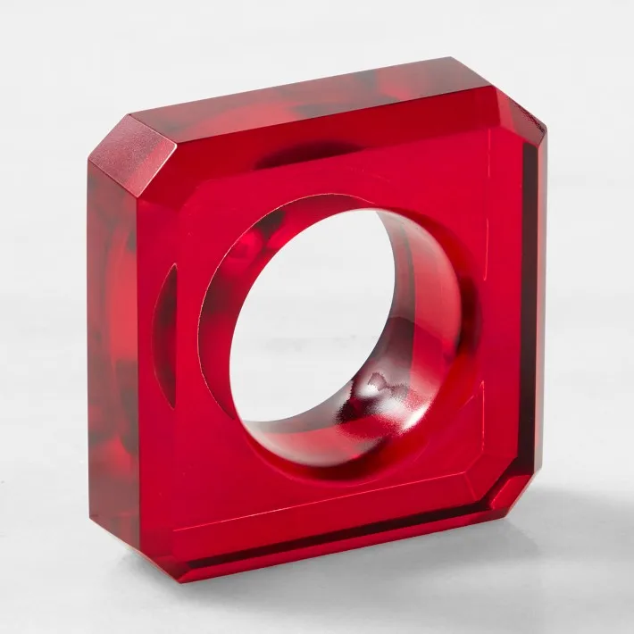 Red Acrylic Napkin Rings Polished Finish Wedding Party Table Decoration Napkin Holders Square Hotel Plexiglass Napkin Buckles