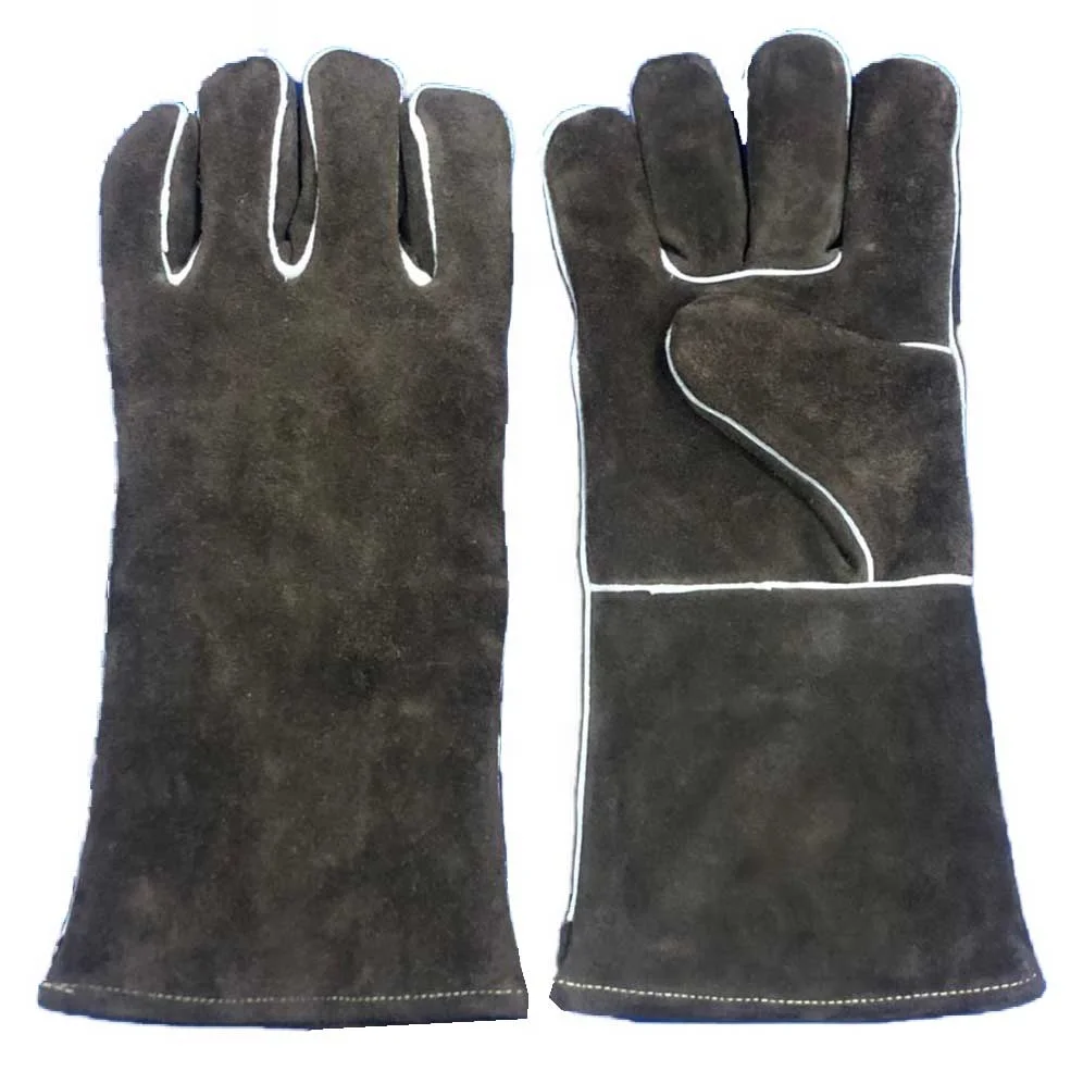 Welding Gloves Heat Resistance Gloves made of Cow Split Leather Inside denim cotton lining Safety Welder Gloves
