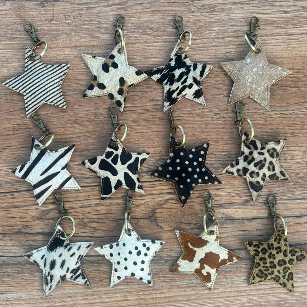 New Unique Style Cowhide Leather Keychain  Cowhide Leather Keyrings Stylish Keychain Hot Selling Real Fur keychain