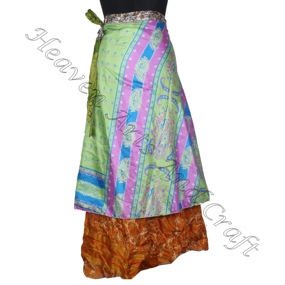 Best Buying Wholesale Price For Saree Silk Magic Wrap Skirts Vintage Indian Silk Sari 2 Layer Magic Wrap Around Skirts cover up
