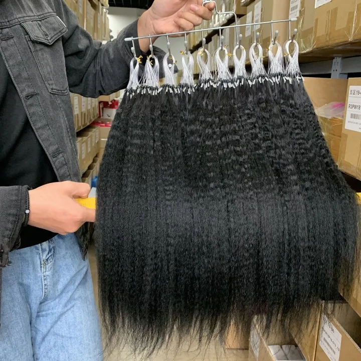 Microlinks Hair Extensions 100 Strands/Pack Natural Black Unprocessed Virgin Peruvian Kinky Straight Micro Loop Hair Naturel