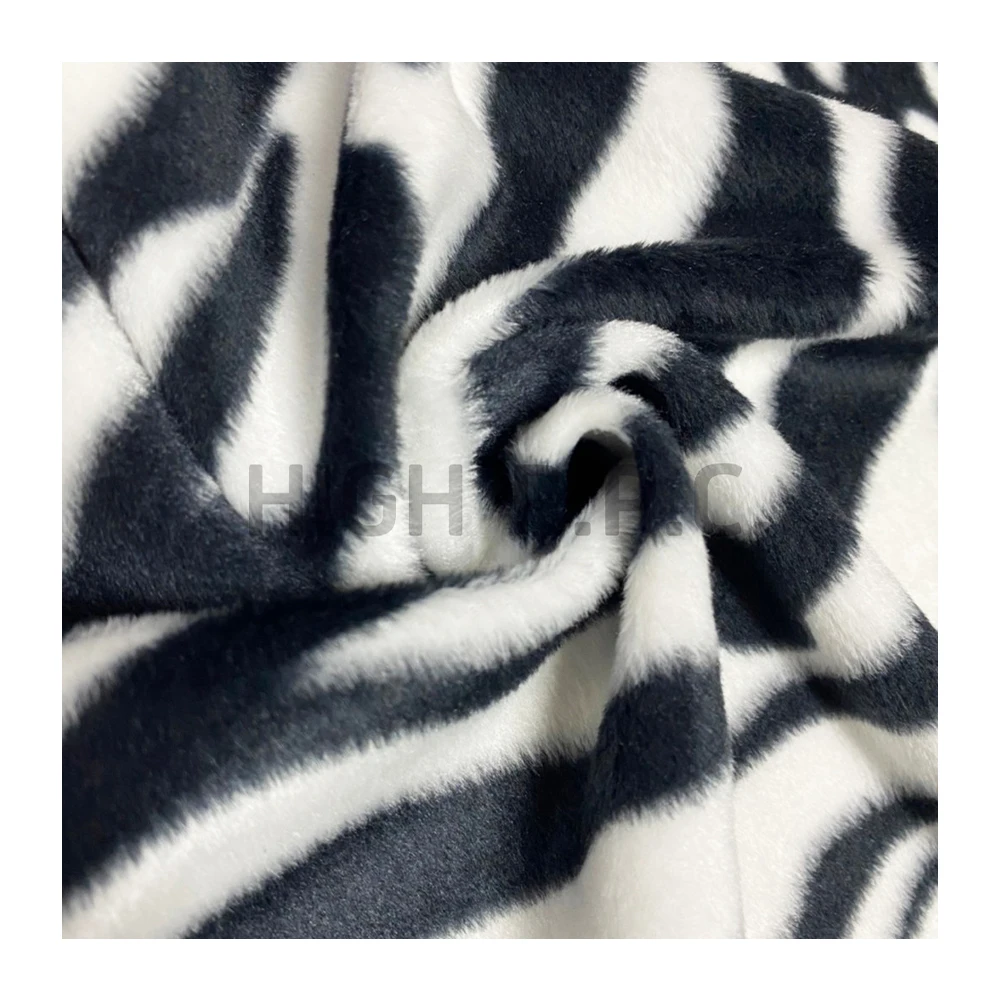 Zebra Printed Velboa Customized Plush 100%Polyester DTY/FDY Fur Fabric Super Soft For Toys Home Textile