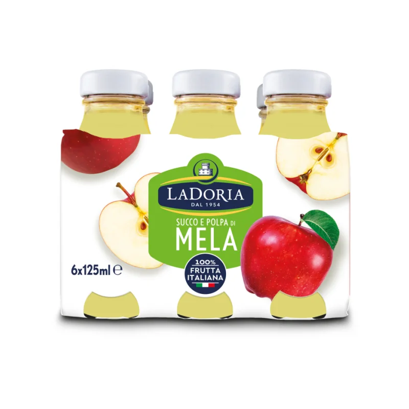 Made in Italy Fruit Juice Apple nectar in glass jar La Doria customizable for private label 6x125ml 4,2oz