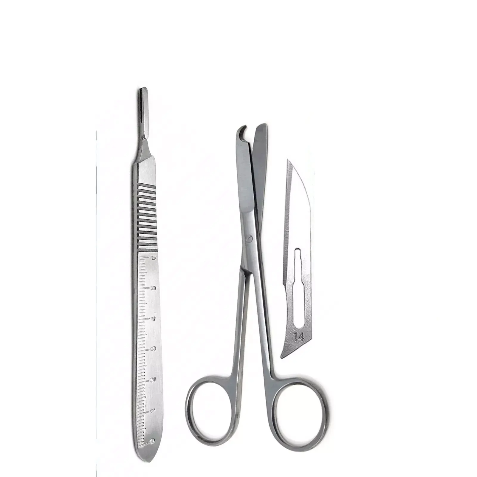 Suture Stitch Scissors 4.5 inch Scalpel Handle #3 10 Surgical Blades #14 Surgical Instrument Set Cutting Suturing