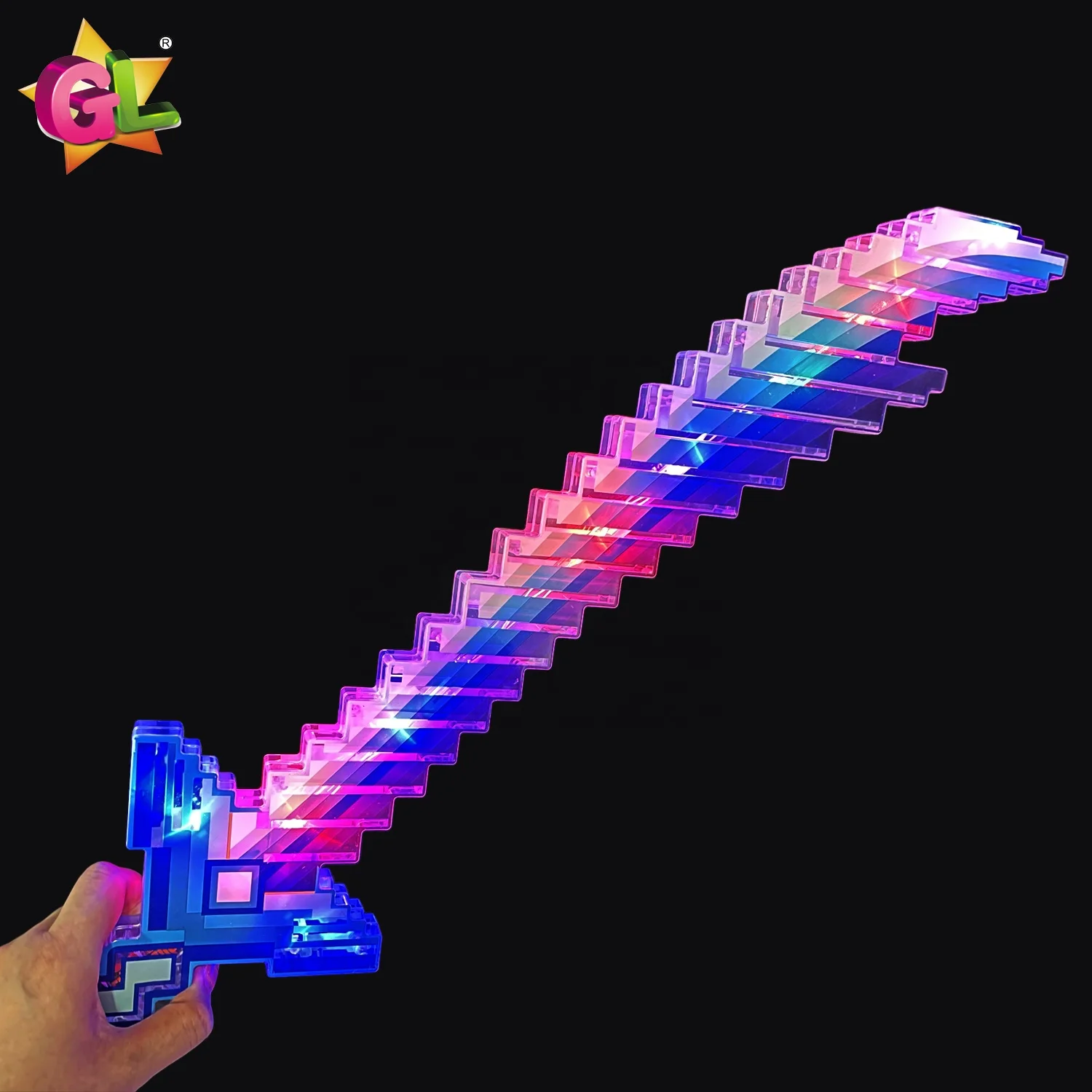 new product 2024 popular 10 light up crystal pixel sword with green blue orange plastic machete toy led toys